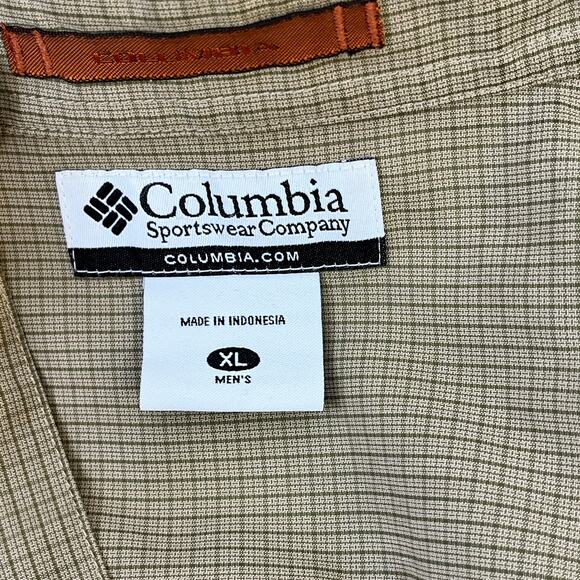 Columbia Button Front Shirt Men's XL L/S Modal Blend Tan Green Micro Plaid Soft - Picture 2 of 4